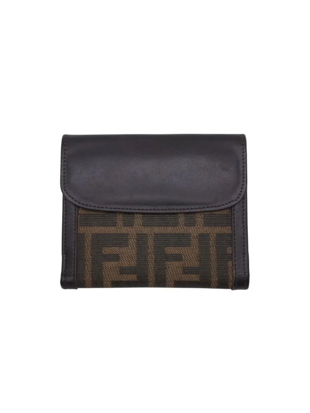 Fendi Zucca Pattern Bifold Wallet Compact Canvas Leather Brown